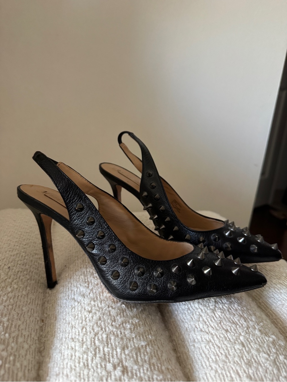 BCBGMaxAzria Black Studded Slingback Pointed Heels